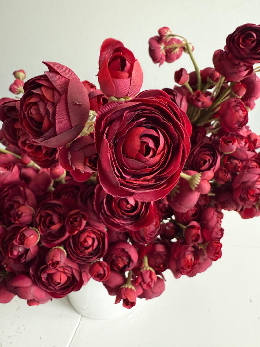 10" Artificial Ranunculus bundle in Burgundy, Faux Fall Flowers, DIY Centerpiece |Florals |Wedding| Home Decorations |Gifts For Her