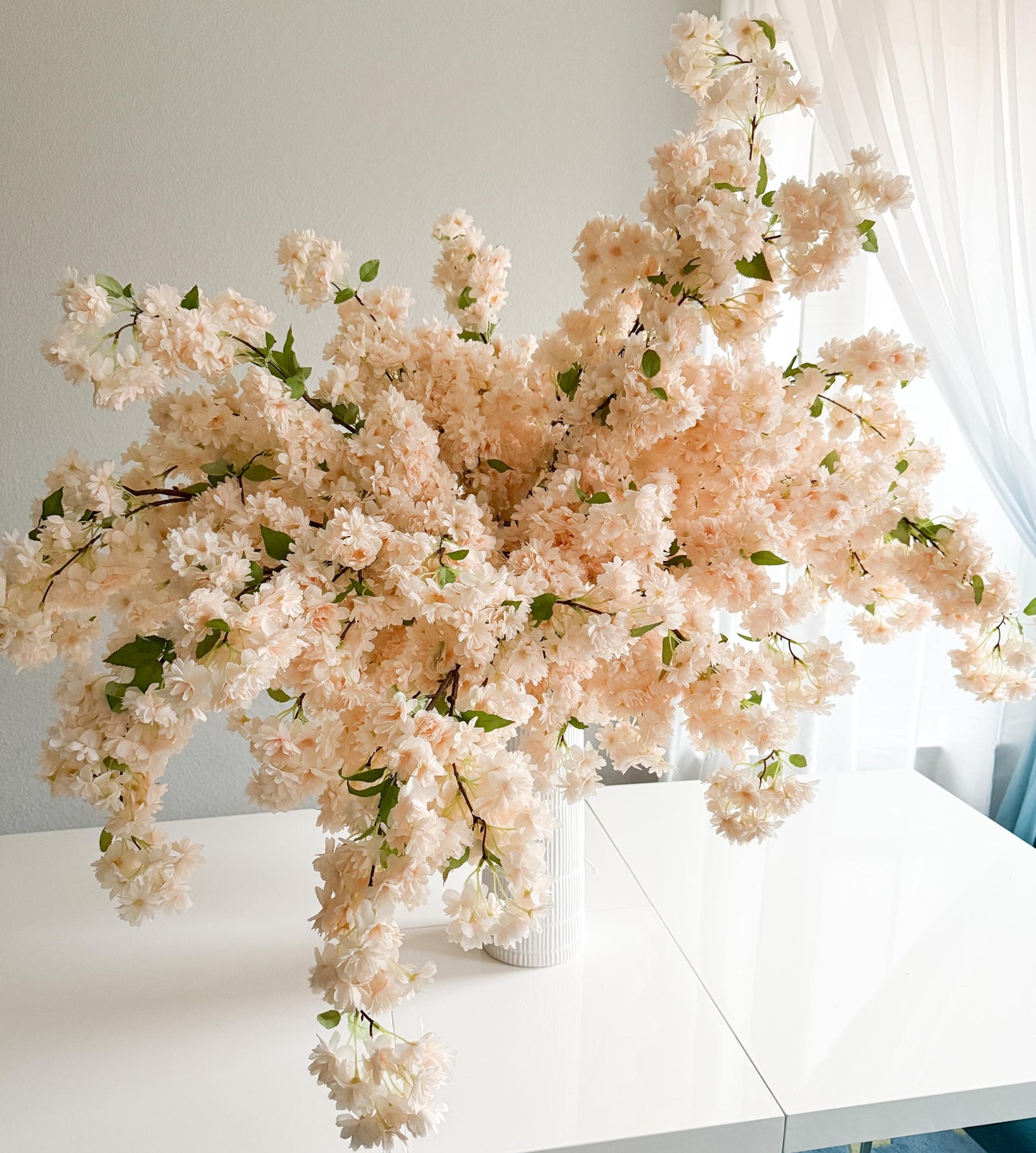 39" Artificial Cherry Blossom Branch in Beige Ivory, Faux Spring Flowers, DIY Centerpiece |Florals |Wedding|Home Decorations |Gifts For Her
