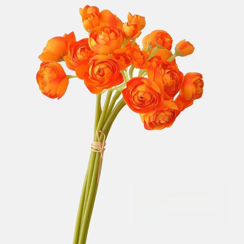 10" Artificial Ranunculus bundle in Bright Orange, Faux Fall Flowers, DIY Centerpiece |Florals |Wedding| Home Decorations | Gifts For Her
