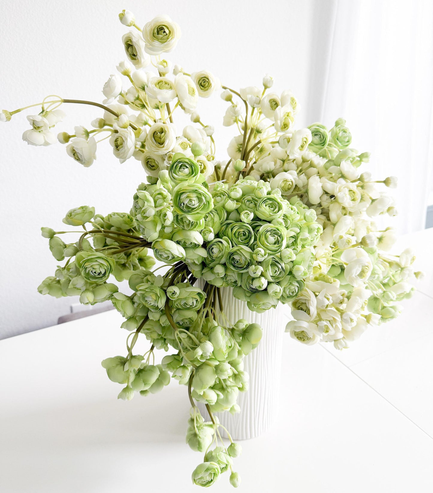 10" Artificial Ranunculus bundle in Off White and Green, Faux Spring Flowers, DIY Centerpiece |Florals |Wedding| Home Design