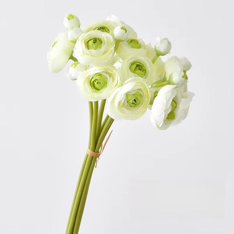10" Artificial Ranunculus bundle in Off White and Green, Faux Spring Flowers, DIY Centerpiece |Florals |Wedding| Home Design