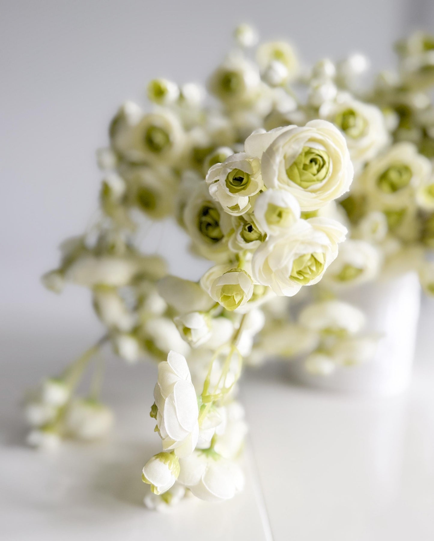 10" Artificial Ranunculus bundle in White Green, Faux Spring Flowers, DIY Centerpiece |Florals |Wedding| Home Decorations |Gifts For Her