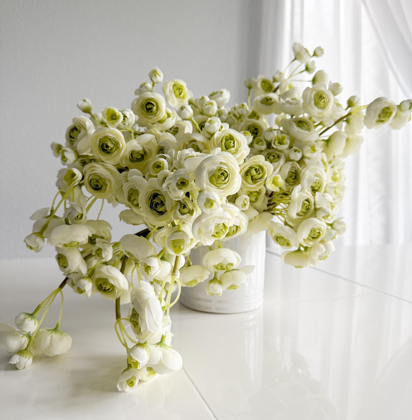 10" Artificial Ranunculus bundle in White Green, Faux Spring Flowers, DIY Centerpiece |Florals |Wedding| Home Decorations |Gifts For Her