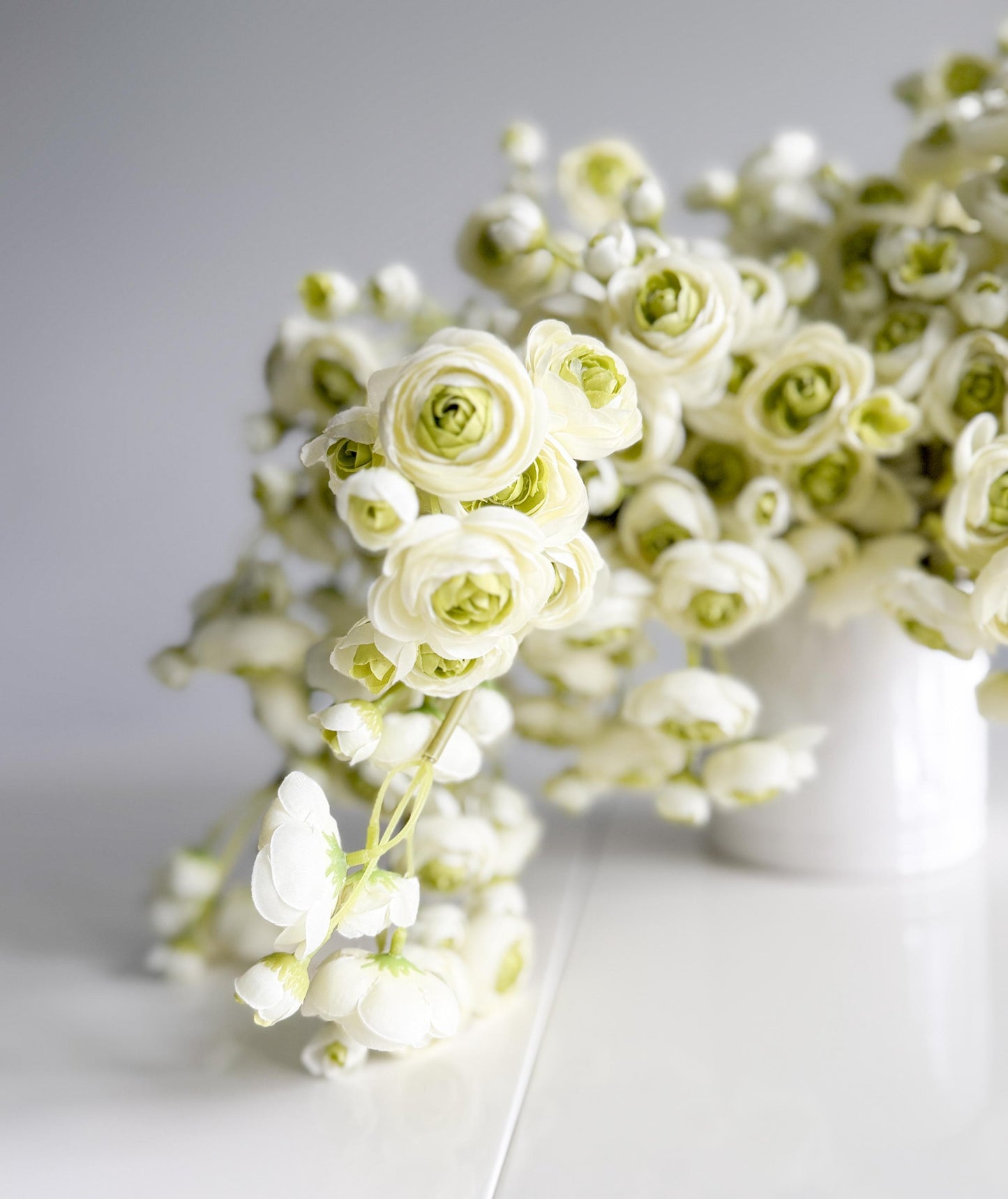 10" Artificial Ranunculus bundle in White Green, Faux Spring Flowers, DIY Centerpiece |Florals |Wedding| Home Decorations |Gifts For Her