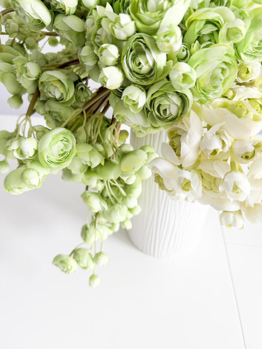 10" Artificial Ranunculus bundle in Off White and Green, Faux Spring Flowers, DIY Centerpiece |Florals |Wedding| Home Design
