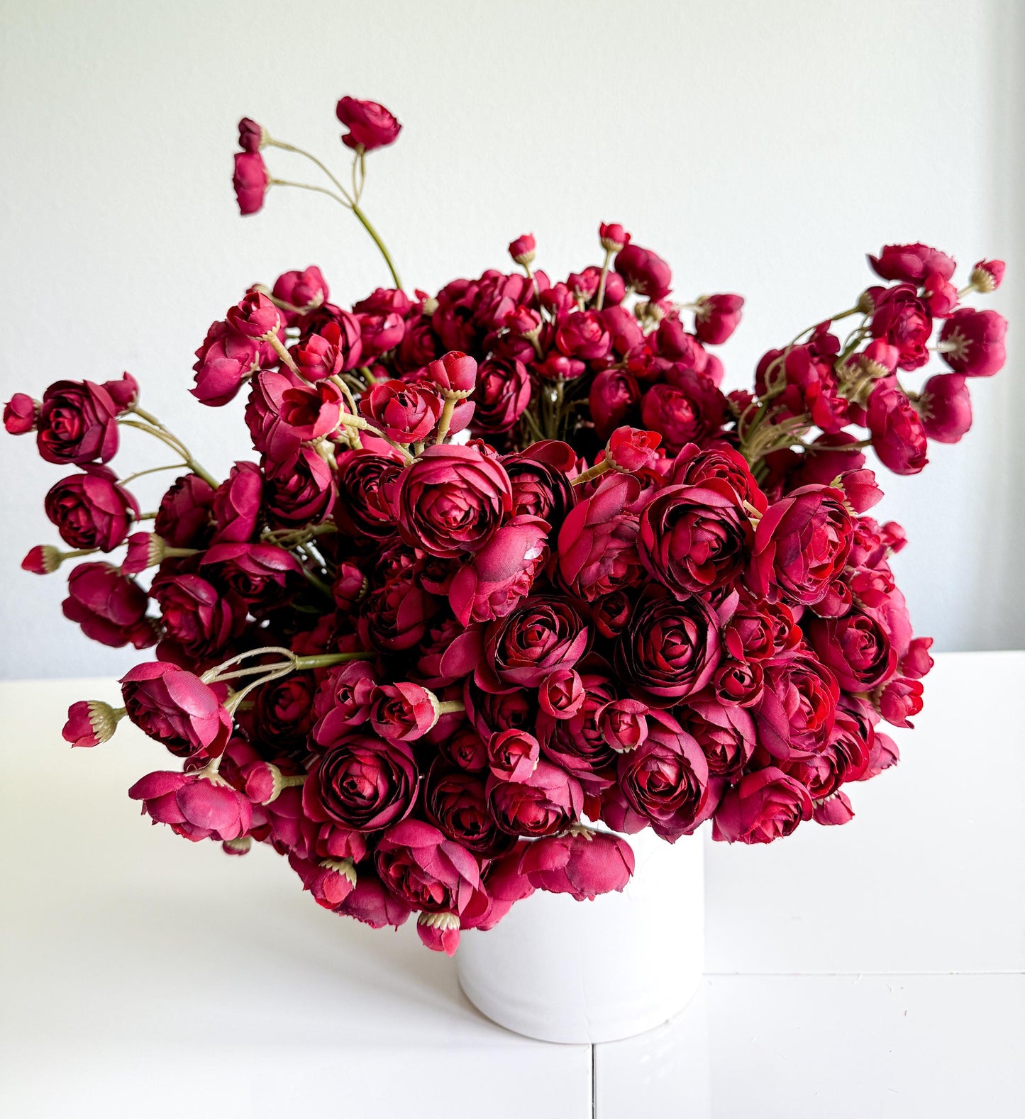 Artificial Burgundy Mini Ranunculus Bundle, 10" Faux Fall Flowers, DIY Centerpiece