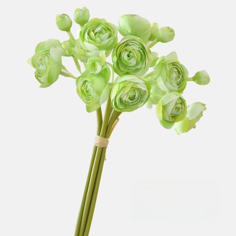10" Artificial Ranunculus bundle in Off White and Green, Faux Spring Flowers, DIY Centerpiece |Florals |Wedding| Home Design