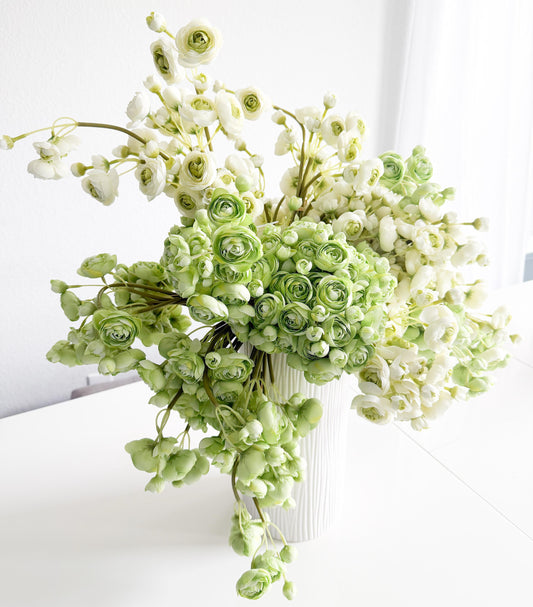 10" Artificial Ranunculus bundle in Off White and Green, Faux Spring Flowers, DIY Centerpiece |Florals |Wedding| Home Design