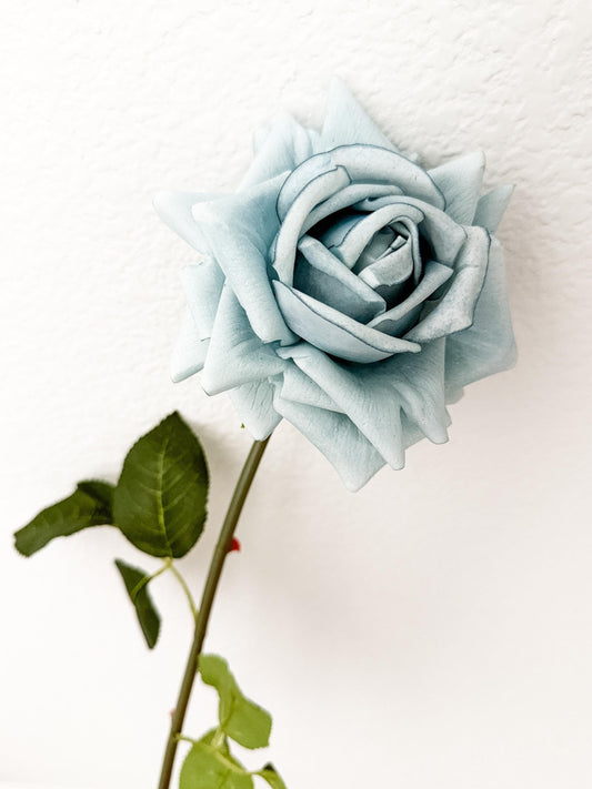 29” Artificial Real Touch Rose in Dusty Blue, Faux Spring Flowers, DIY Centerpiece |Florals |Wedding| Home Design