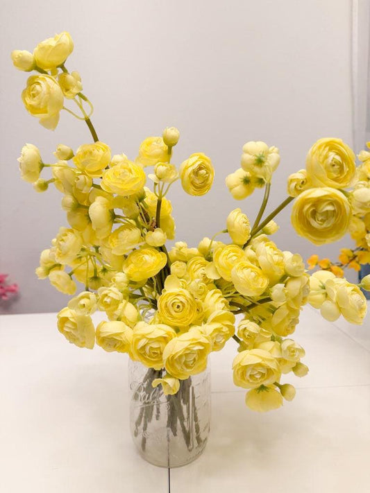 10" Artificial Yellow/Green Ranunculus, Faux Spring Flowers, DIY Centerpiece |Florals |Wedding| Home Decorations |Gifts For Her