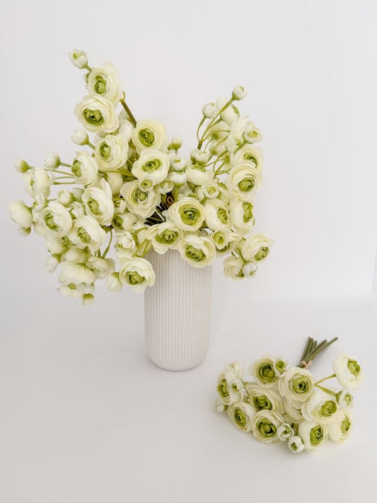 10" Artificial Ranunculus bundle in Off White and Green, Faux Spring Flowers, DIY Centerpiece |Florals |Wedding| Home Design