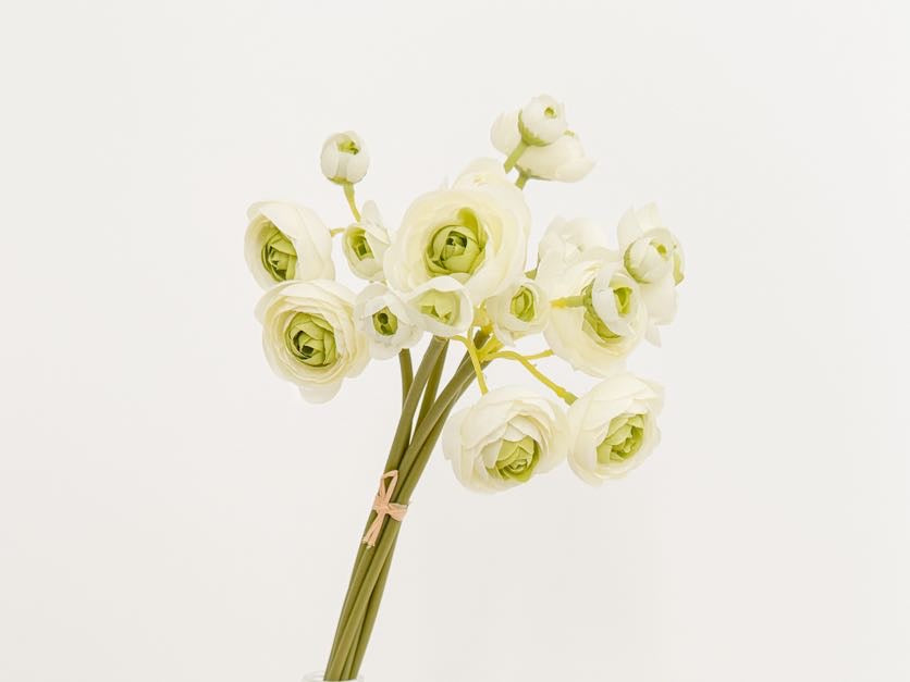 10" Artificial Ranunculus bundle in Off White and Green, Faux Spring Flowers, DIY Centerpiece |Florals |Wedding| Home Design