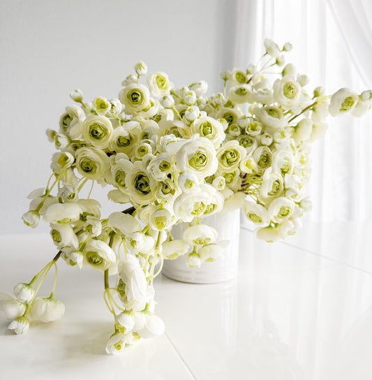 10" Artificial Ranunculus bundle in White Green, Faux Spring Flowers, DIY Centerpiece |Florals |Wedding| Home Decorations |Gifts For Her
