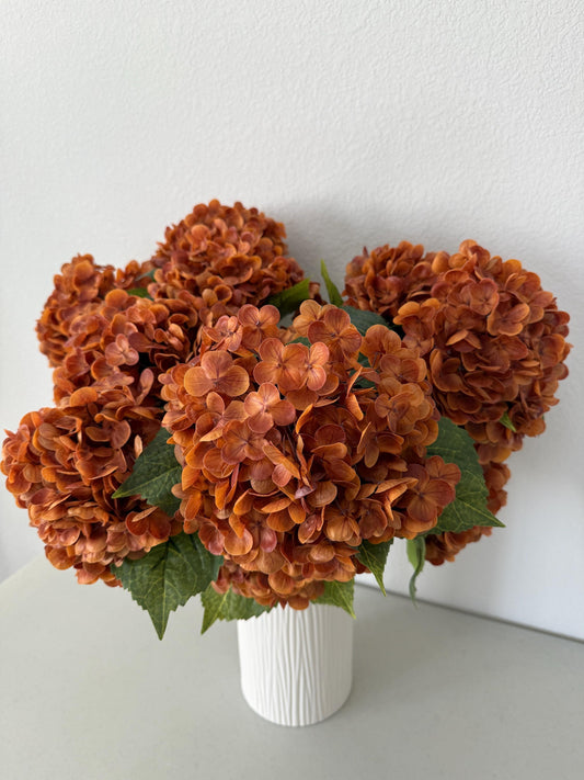 20” Artificial Real Touch Hydrangea in Burnt Orange, Faux Fall Flowers, DIY Centerpiece |Florals |Wedding| Home Design
